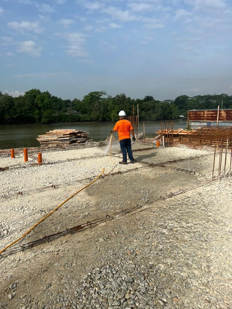 Pre-construction soil treatment on a building site